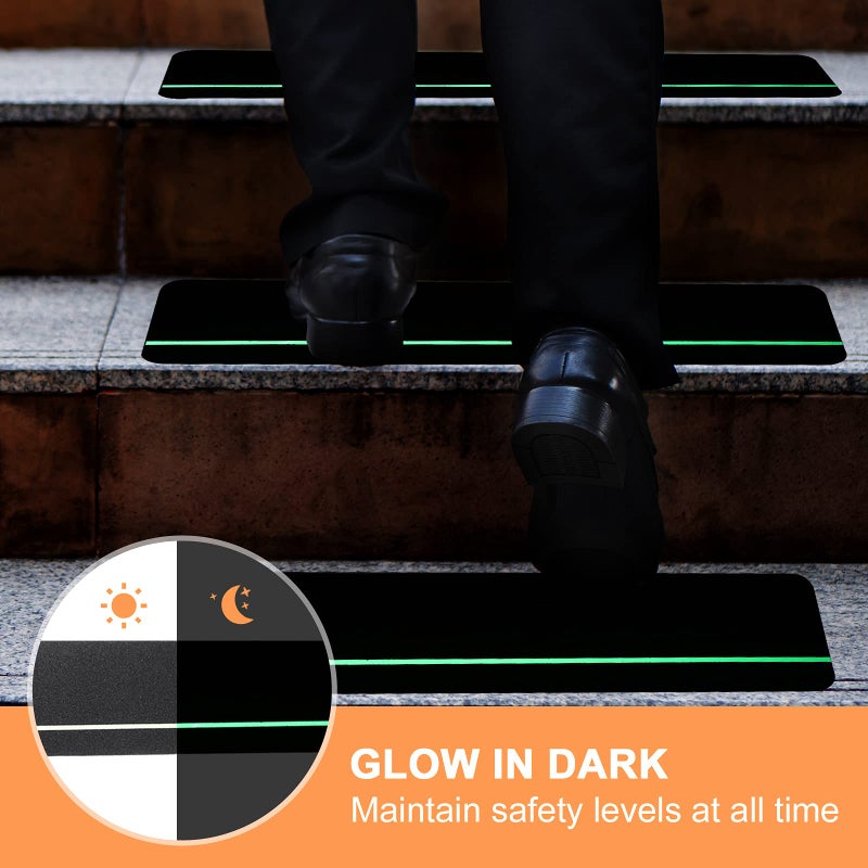 Qingluan Anti Slip Traction Treads with Glow in Dark Stripe, 12-Pack 6 "" X 24 "" Pre-Cut Stair Treads Non Slip Outdoor Tape Black Heavy Duty Outdoor Stair Treads - Image 3